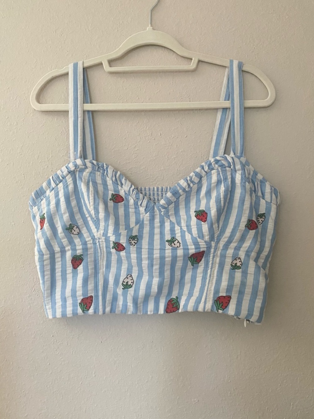 Anthropologie Maeve Striped Strawberry Embroidered Top Size XL